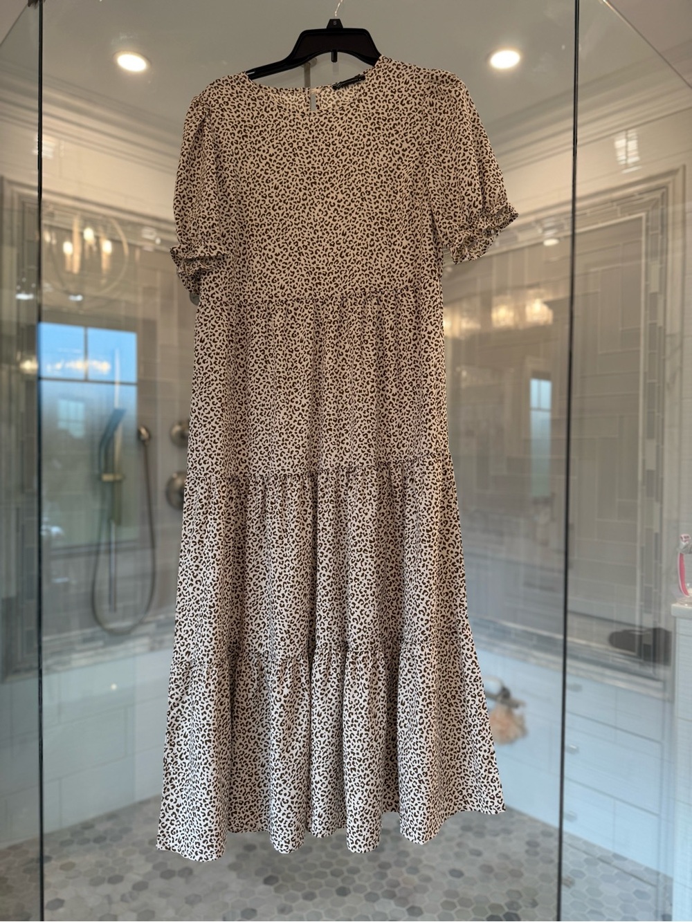 Leopard Tiered Maxi Dress in Beige